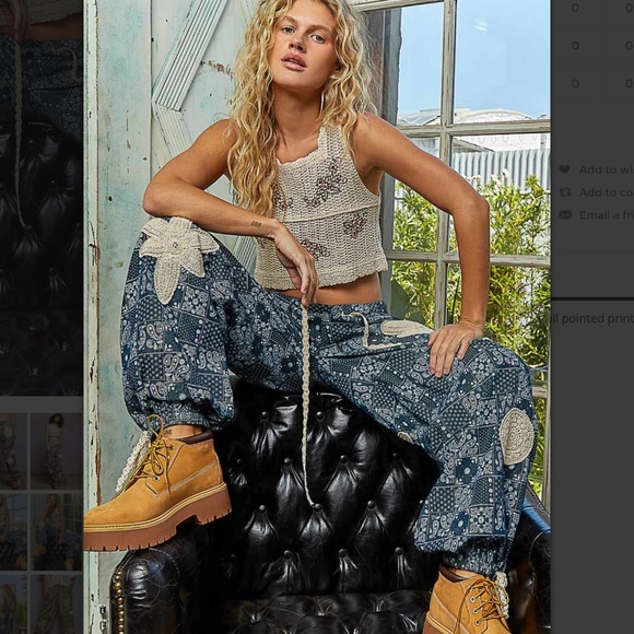 POL “ Green Bay ” POL Cargo Twill Jean Jogger Pants with Crochet Detail 47 - Picture 3 of 8